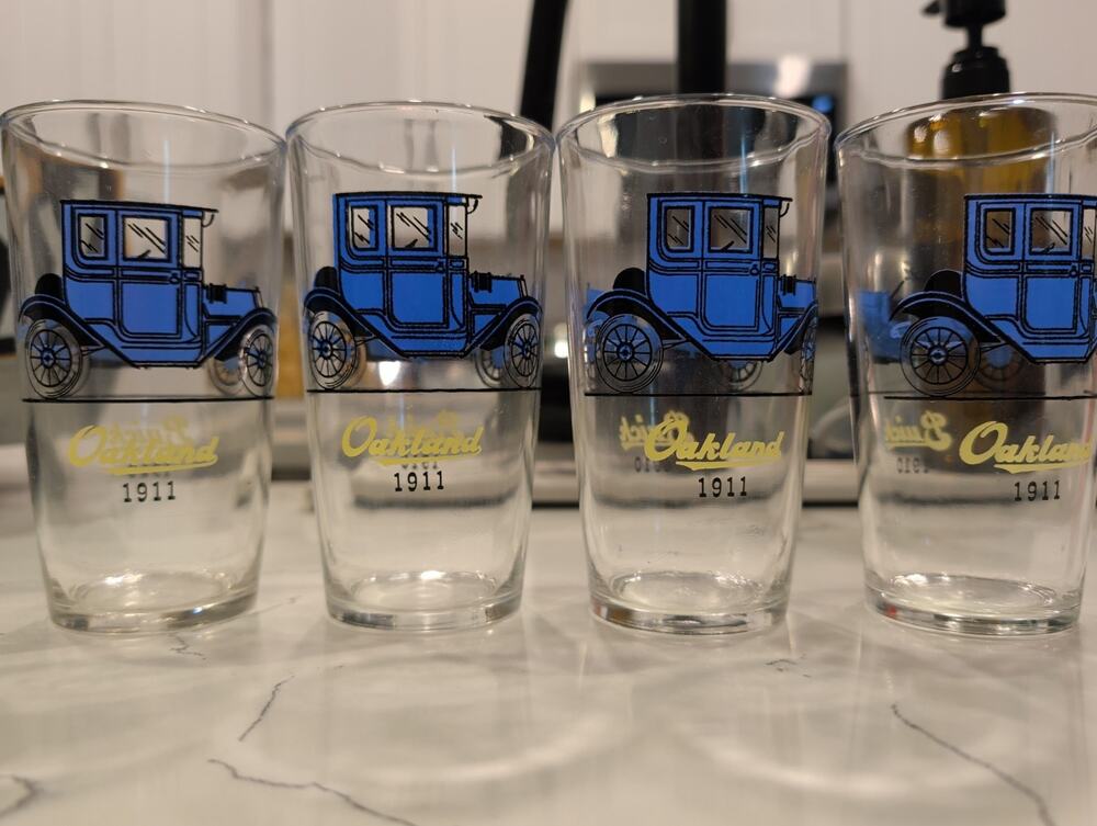 Vintage Hazel Atlas Antique Car Tumbler Glasses Set of 4 - 1910 Buick & 1911